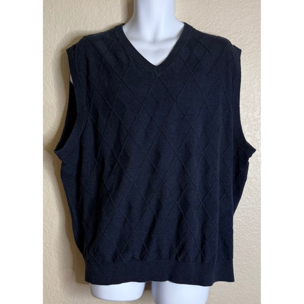 Cypress Links Men 2XB Sweater Vest Navy Blue Diamond Argyle Cotton V Neck Preppy